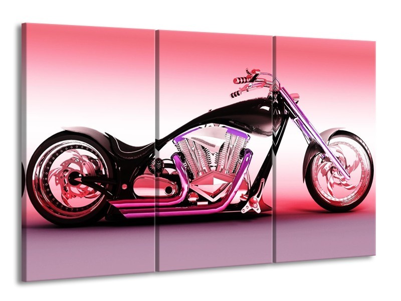 Canvas schilderij Motor | Paars, Roze, Zwart | 165x100cm 3Luik