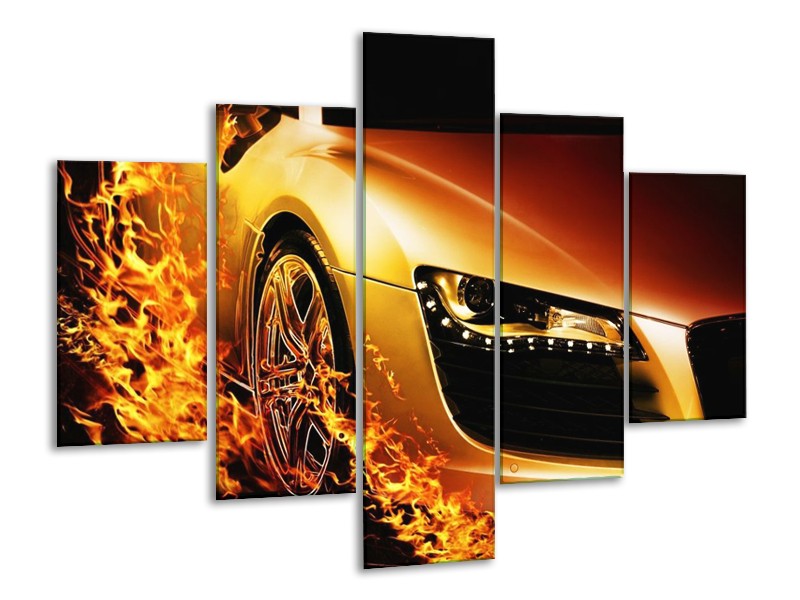 Glas schilderij Auto | Oranje, Goud, Zwart | 100x70cm 5Luik