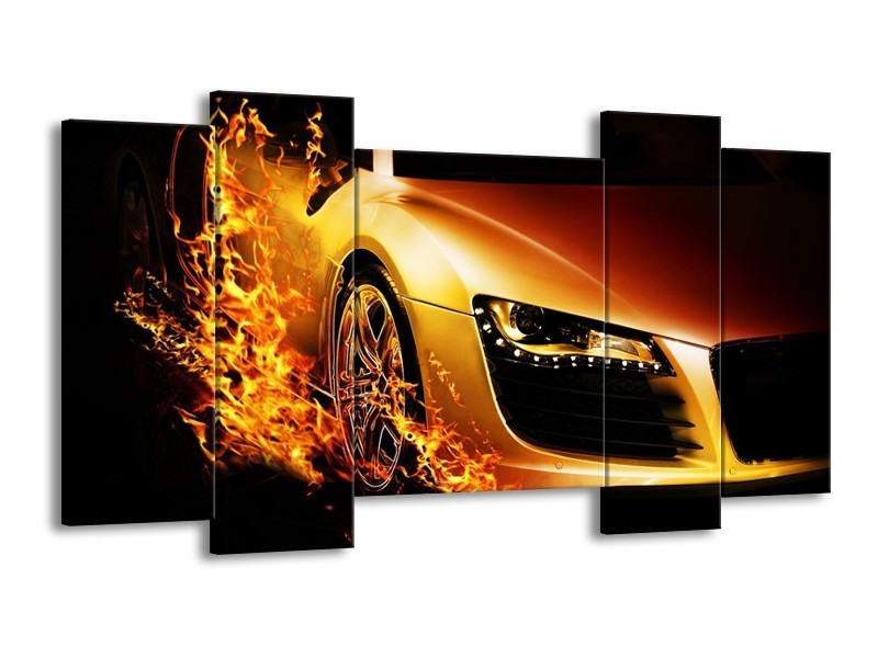 Glas schilderij Auto | Oranje, Goud, Zwart | 120x65cm 5Luik