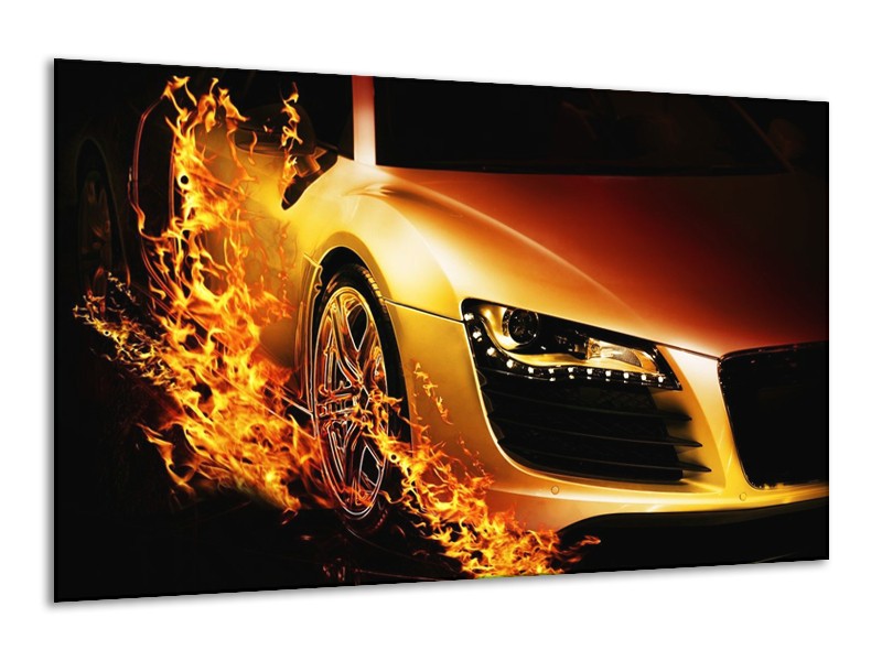 Glas schilderij Auto | Oranje, Goud, Zwart | 120x70cm 1Luik