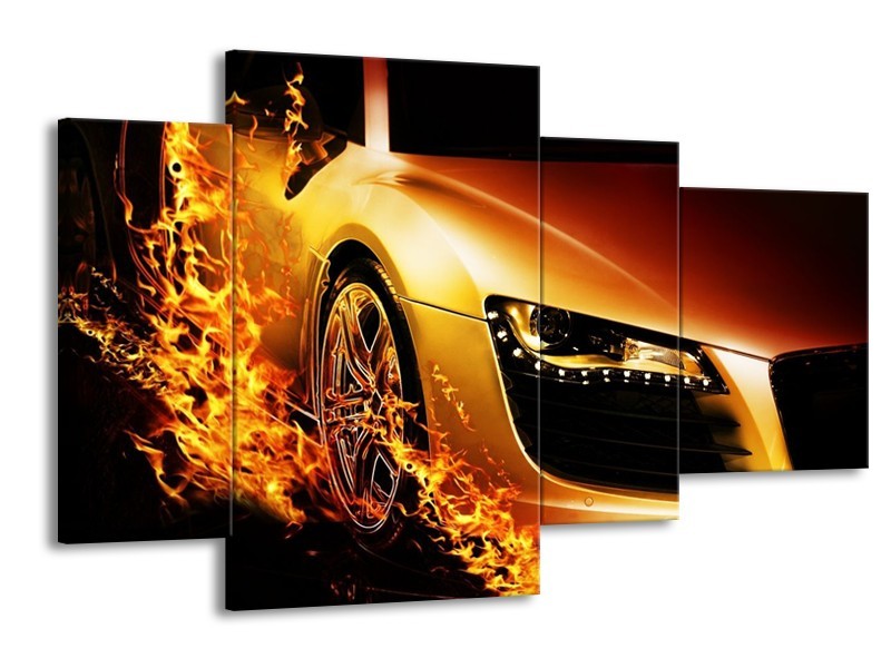 Glas schilderij Auto | Oranje, Goud, Zwart | 120x75cm 4Luik