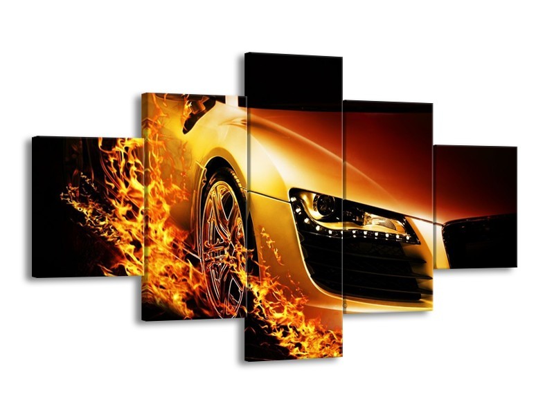 Glas schilderij Auto | Oranje, Goud, Zwart | 125x70cm 5Luik