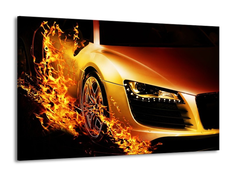 Glas schilderij Auto | Oranje, Goud, Zwart | 140x90cm 1Luik