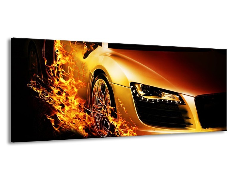 Glas schilderij Auto | Oranje, Goud, Zwart | 145x58cm 1Luik