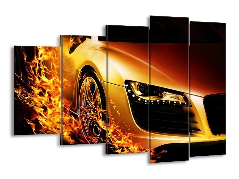 Glas schilderij Auto | Oranje, Goud, Zwart | 150x100cm 5Luik