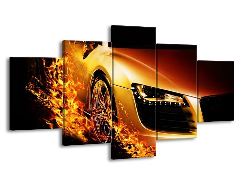 Glas schilderij Auto | Oranje, Goud, Zwart | 150x80cm 5Luik