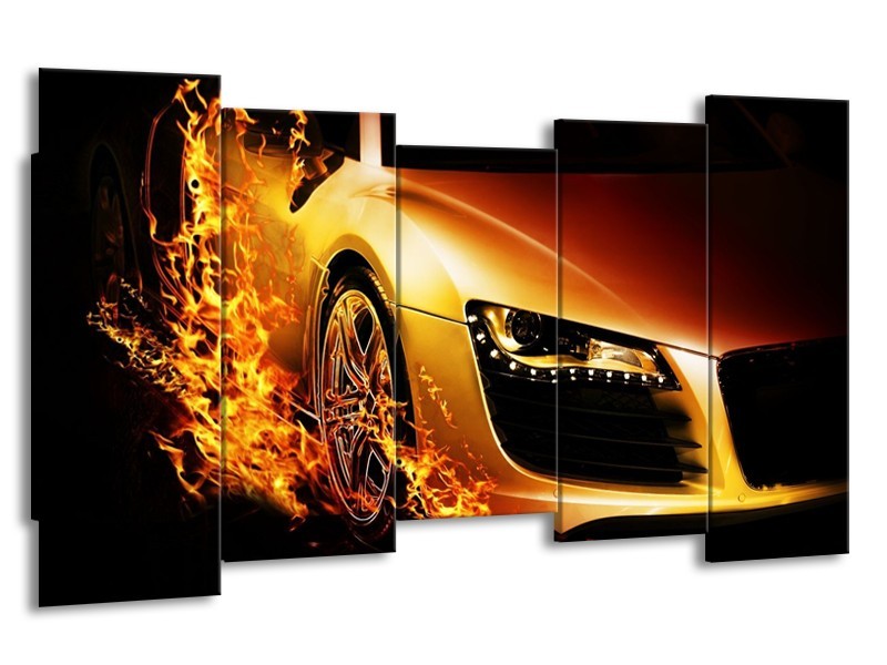 Glas schilderij Auto | Oranje, Goud, Zwart | 150x80cm 5Luik