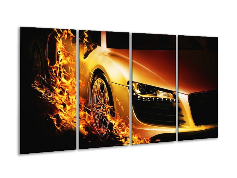 Canvas schilderij Auto | Oranje, Goud, Zwart | 160x80cm 4Luik