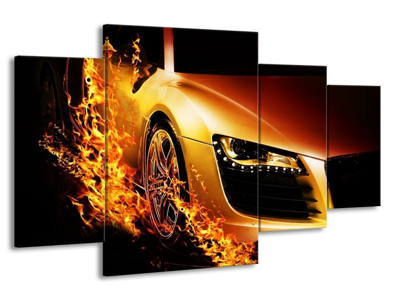 Glas schilderij Auto | Oranje, Goud, Zwart | 160x90cm 4Luik