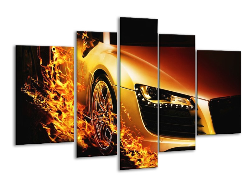 Glas schilderij Auto | Oranje, Goud, Zwart | 170x100cm 5Luik