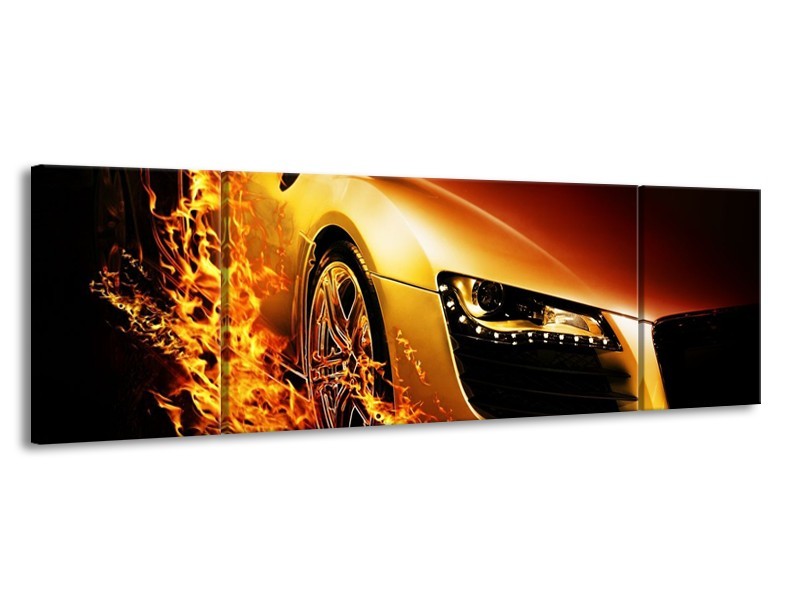 Glas schilderij Auto | Oranje, Goud, Zwart | 170x50cm 3Luik
