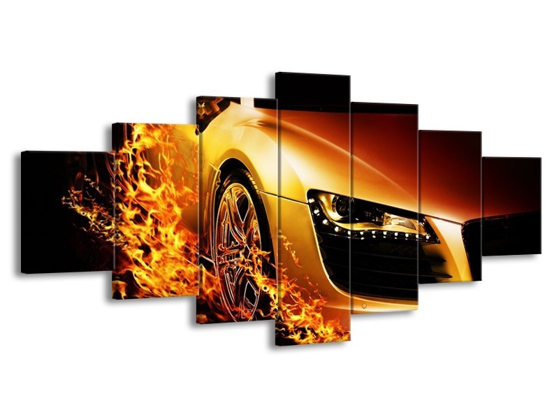 Glas schilderij Auto | Oranje, Goud, Zwart | 210x100cm 7Luik