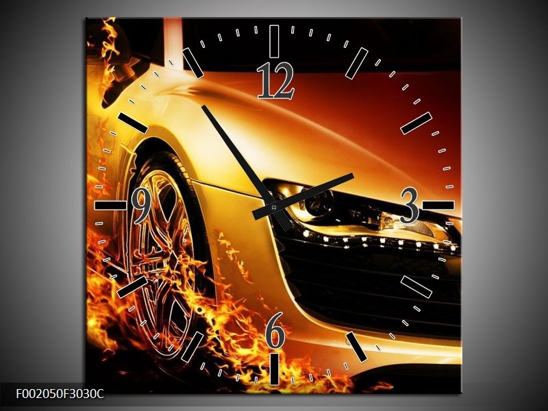 Klok schilderij Auto | Oranje, Goud, Zwart | 30x30cm 1Luik