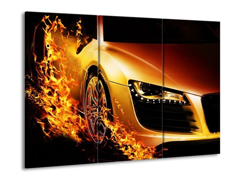 Canvas schilderij Auto | Oranje, Goud, Zwart | 90x60cm 3Luik