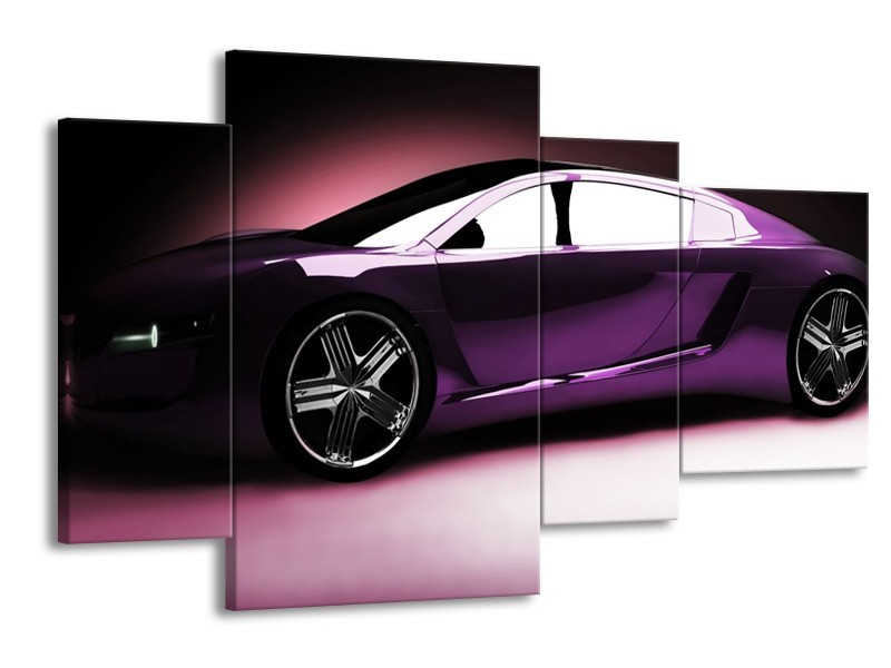 Glas schilderij Auto | Paars, Zwart, Wit | 120x75cm 4Luik