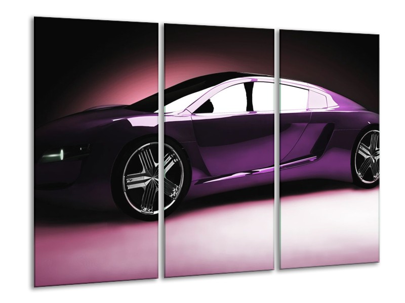 Glas schilderij Auto | Paars, Zwart, Wit | 120x80cm 3Luik
