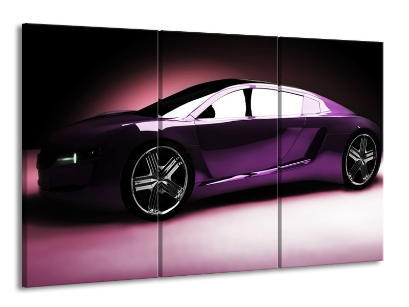 Canvas schilderij Auto | Paars, Zwart, Wit | 165x100cm 3Luik