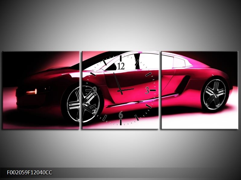 Klok schilderij Auto | Roze, Zwart, Wit | 120x40cm 3Luik