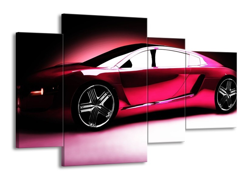 Glas schilderij Auto | Roze, Zwart, Wit | 120x75cm 4Luik