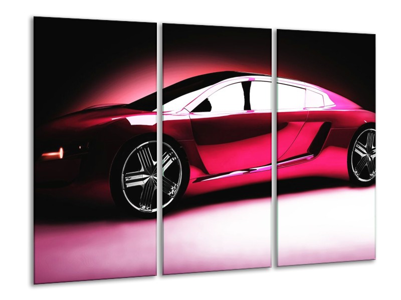 Glas schilderij Auto | Roze, Zwart, Wit | 120x80cm 3Luik