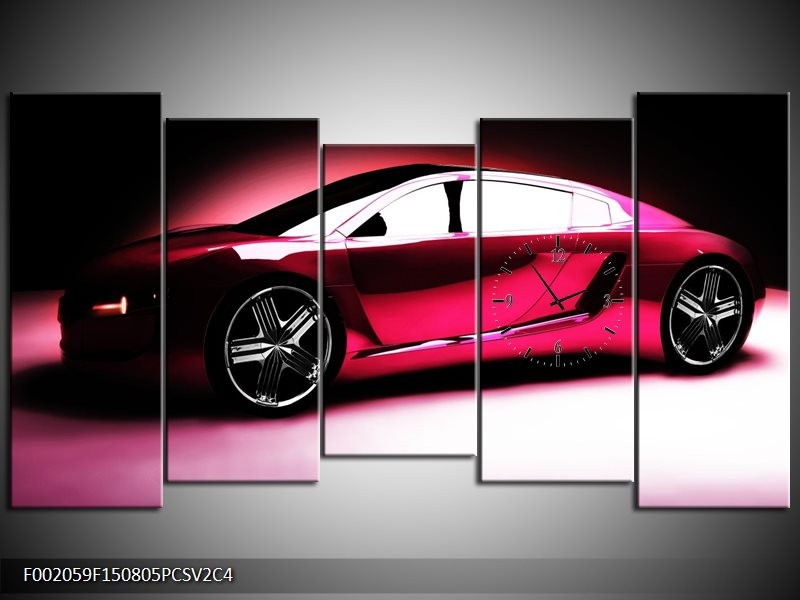 Klok schilderij Auto | Roze, Zwart, Wit | 150x80cm 5Luik