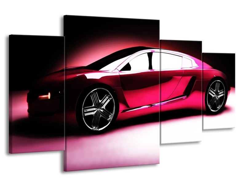 Glas schilderij Auto | Roze, Zwart, Wit | 160x90cm 4Luik