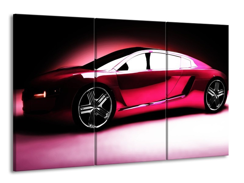 Canvas schilderij Auto | Roze, Zwart, Wit | 165x100cm 3Luik