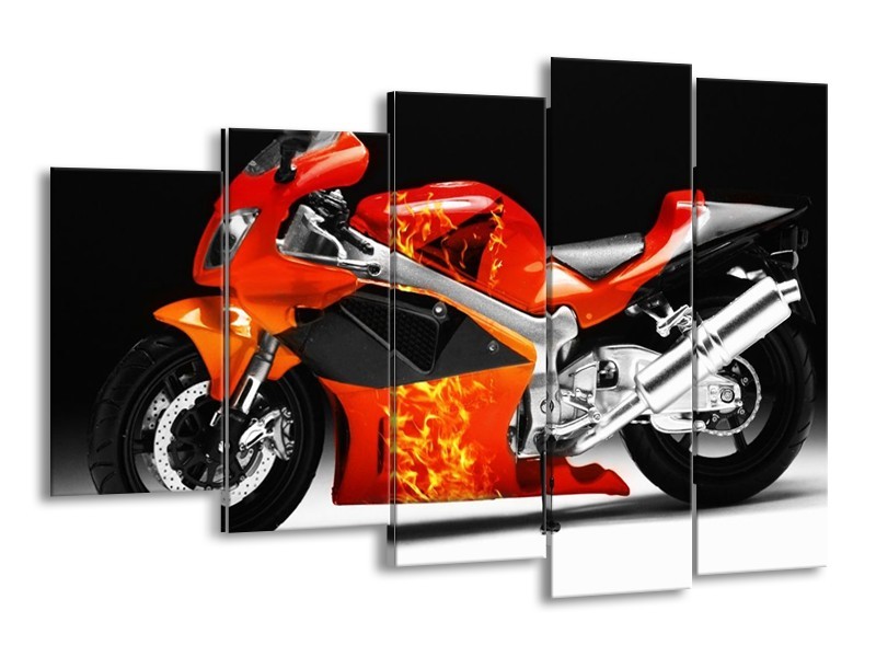 Glas schilderij Motor | Rood, Zwart, Wit | 150x100cm 5Luik