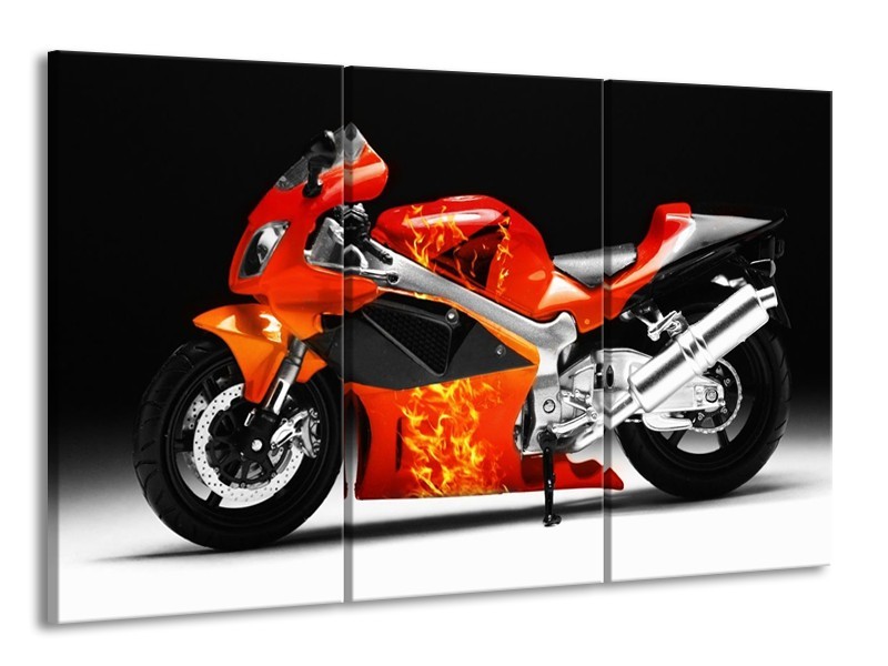 Canvas schilderij Motor | Rood, Zwart, Wit | 165x100cm 3Luik