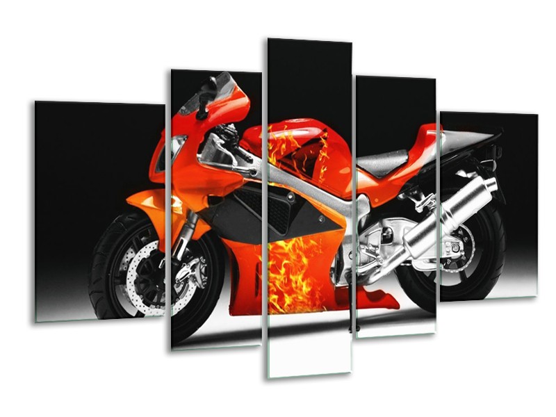 Glas schilderij Motor | Rood, Zwart, Wit | 170x100cm 5Luik