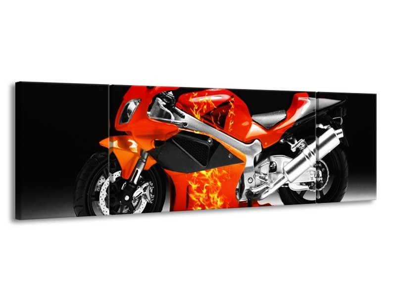 Glas schilderij Motor | Rood, Zwart, Wit | 170x50cm 3Luik