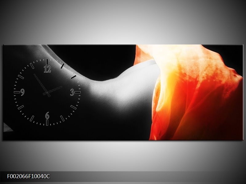 Klok schilderij Lichaam | Zwart, Wit, Oranje | 100x40cm 1Luik