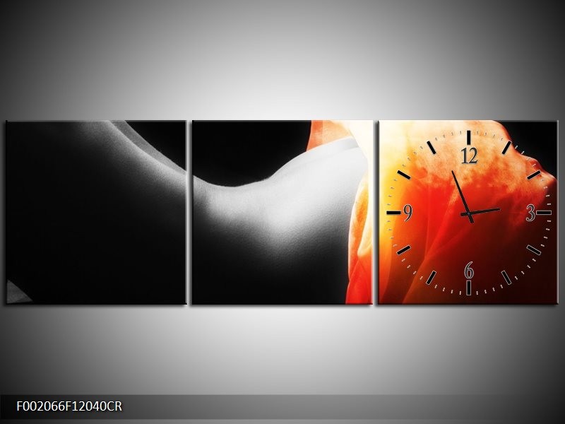 Klok schilderij Lichaam | Zwart, Wit, Oranje | 120x40cm 3Luik