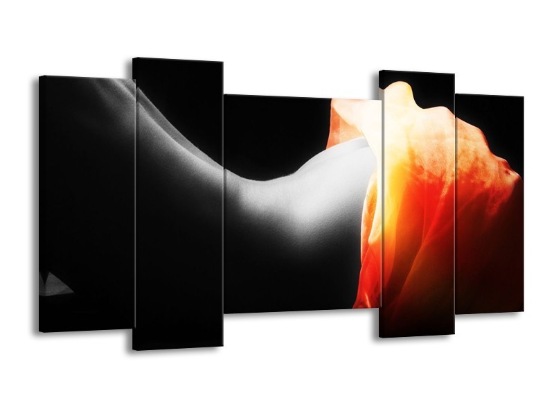 Canvas schilderij Lichaam | Zwart, Wit, Oranje | 120x65 5Luik