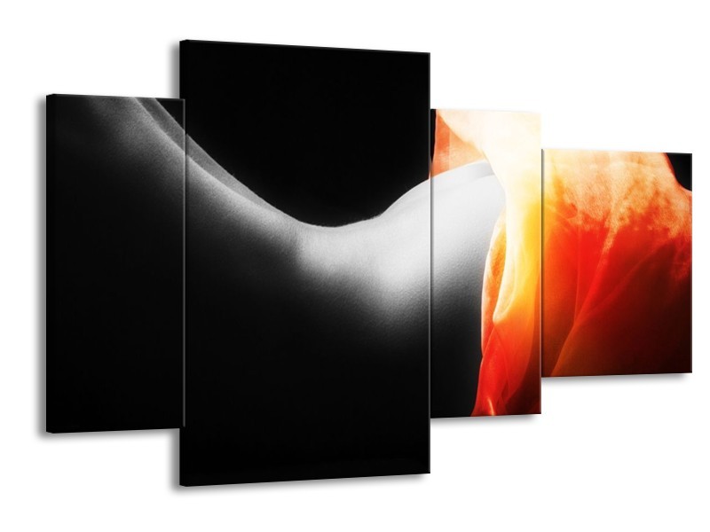 Canvas schilderij Lichaam | Zwart, Wit, Oranje | 120x75cm 4Luik