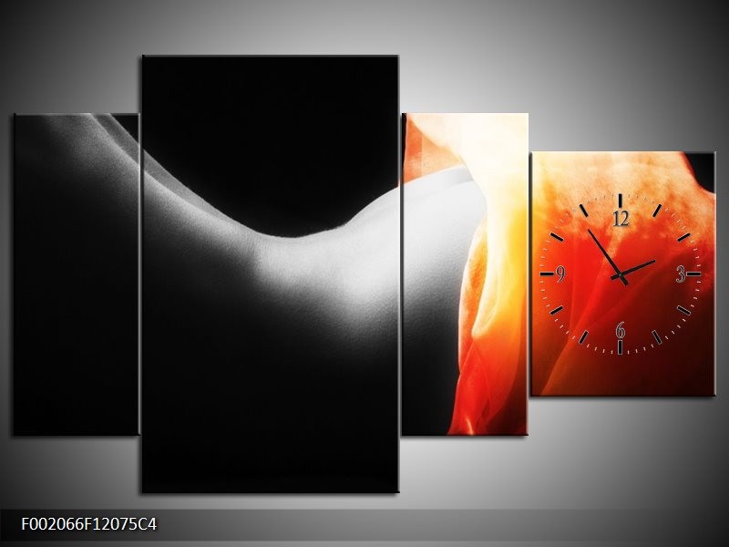 Klok schilderij Lichaam | Zwart, Wit, Oranje | 120x75cm 4Luik