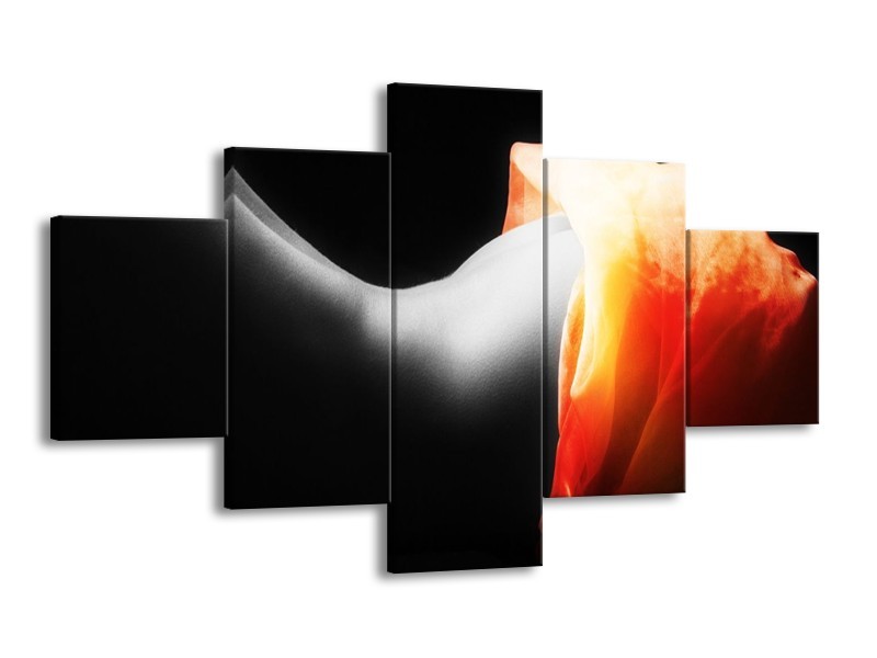 Canvas schilderij Lichaam | Zwart, Wit, Oranje | 125x70cm 5Luik