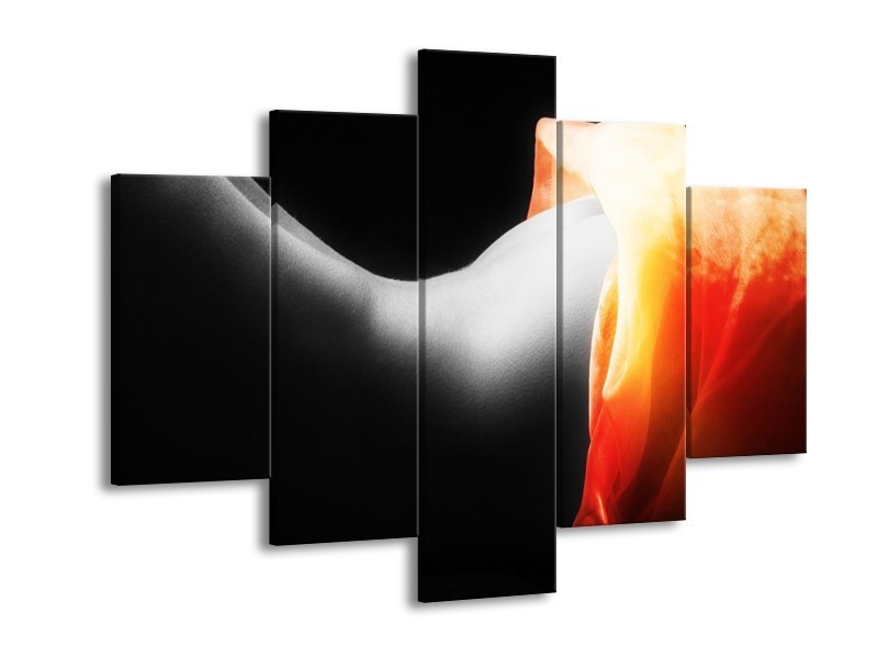 Canvas schilderij Lichaam | Zwart, Wit, Oranje | 150x105cm 5Luik