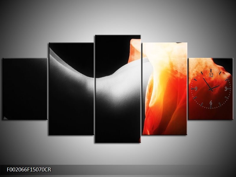 Klok schilderij Lichaam | Zwart, Wit, Oranje | 150x70cm 5Luik