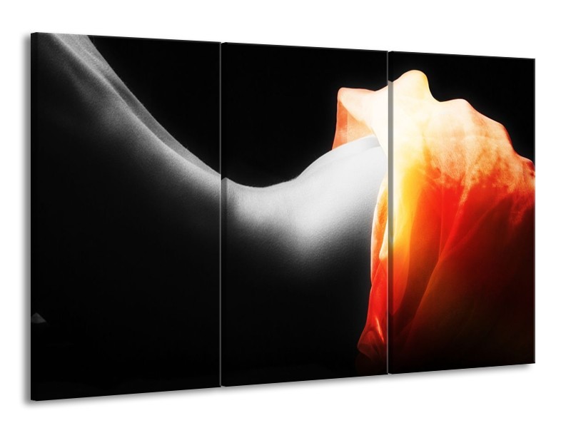 Canvas schilderij Lichaam | Zwart, Wit, Oranje | 165x100cm 3Luik