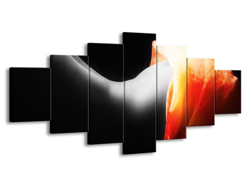 Canvas schilderij Lichaam | Zwart, Wit, Oranje | 210x100cm 7Luik