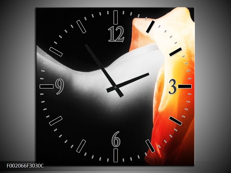 Klok schilderij Lichaam | Zwart, Wit, Oranje | 30x30cm 1Luik