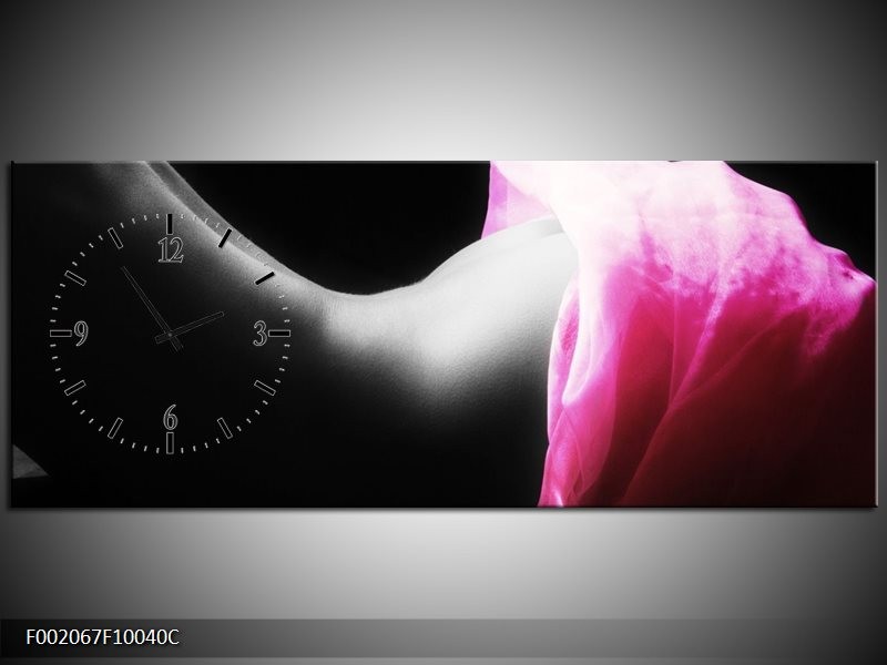 Klok schilderij Lichaam | Zwart, Wit, Roze | 100x40cm 1Luik