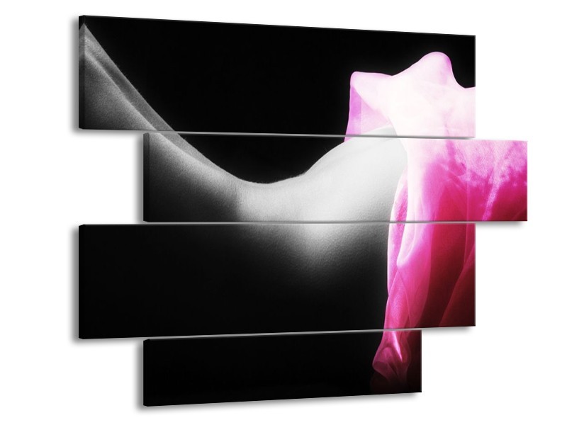 Canvas schilderij Lichaam | Zwart, Wit, Roze | 115x85cm 4Luik