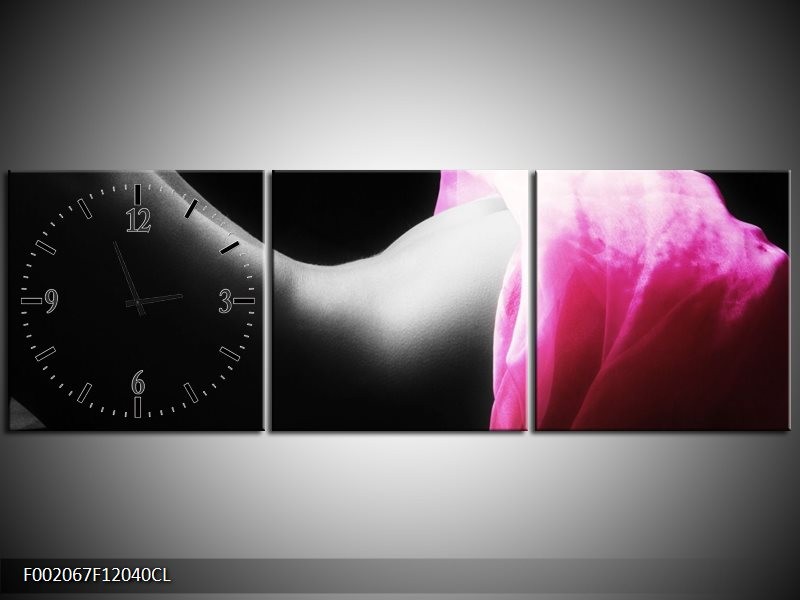 Klok schilderij Lichaam | Zwart, Wit, Roze | 120x40cm 3Luik