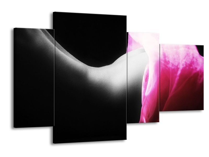 Canvas schilderij Lichaam | Zwart, Wit, Roze | 120x75cm 4Luik
