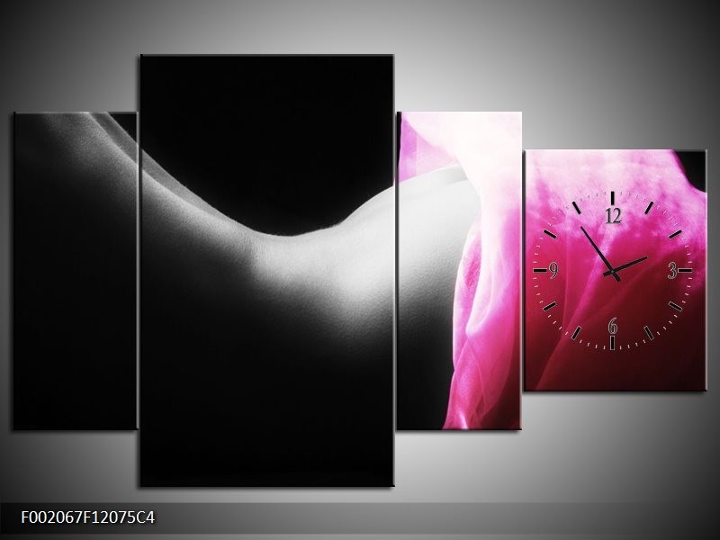 Klok schilderij Lichaam | Zwart, Wit, Roze | 120x75cm 4Luik