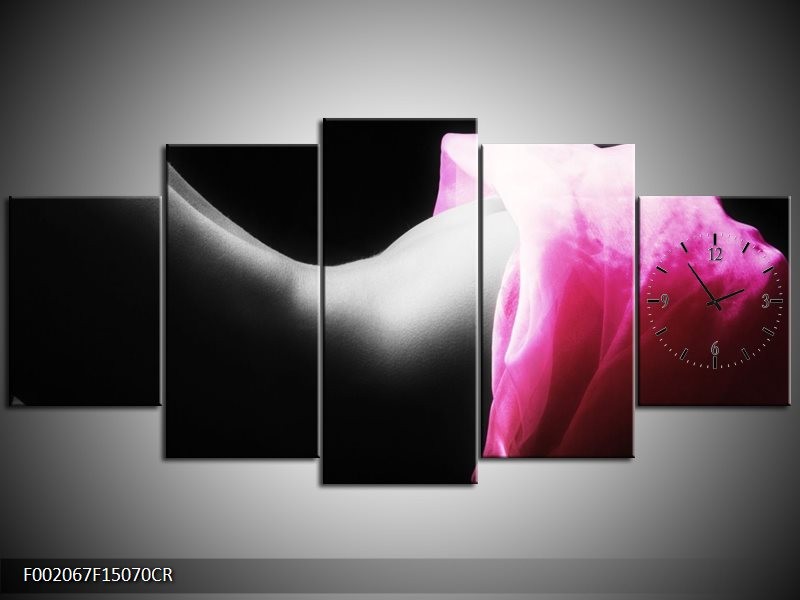 Klok schilderij Lichaam | Zwart, Wit, Roze | 150x70cm 5Luik