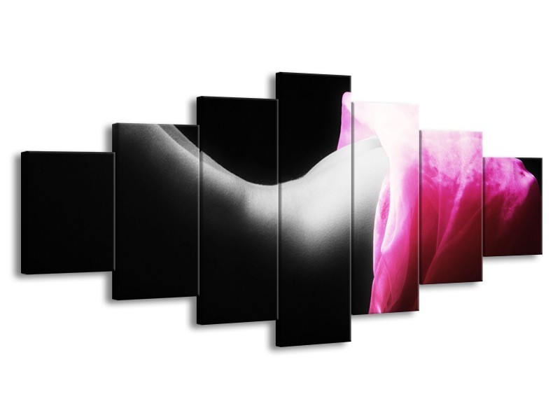 Canvas schilderij Lichaam | Zwart, Wit, Roze | 210x100cm 7Luik