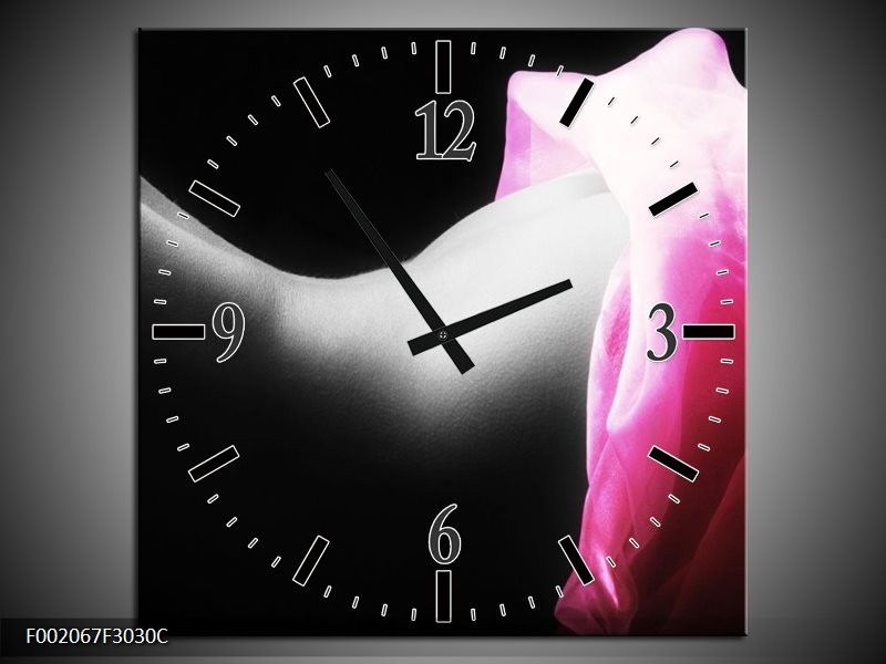 Klok schilderij Lichaam | Zwart, Wit, Roze | 30x30cm 1Luik